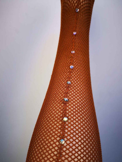 Latin dance bone line fishing net caramel color hard net hot diamond color water diamond jumpsuit net socks