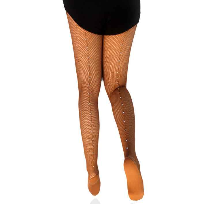 Latin dance bone line fishing net caramel color hard net hot diamond color water diamond jumpsuit net socks