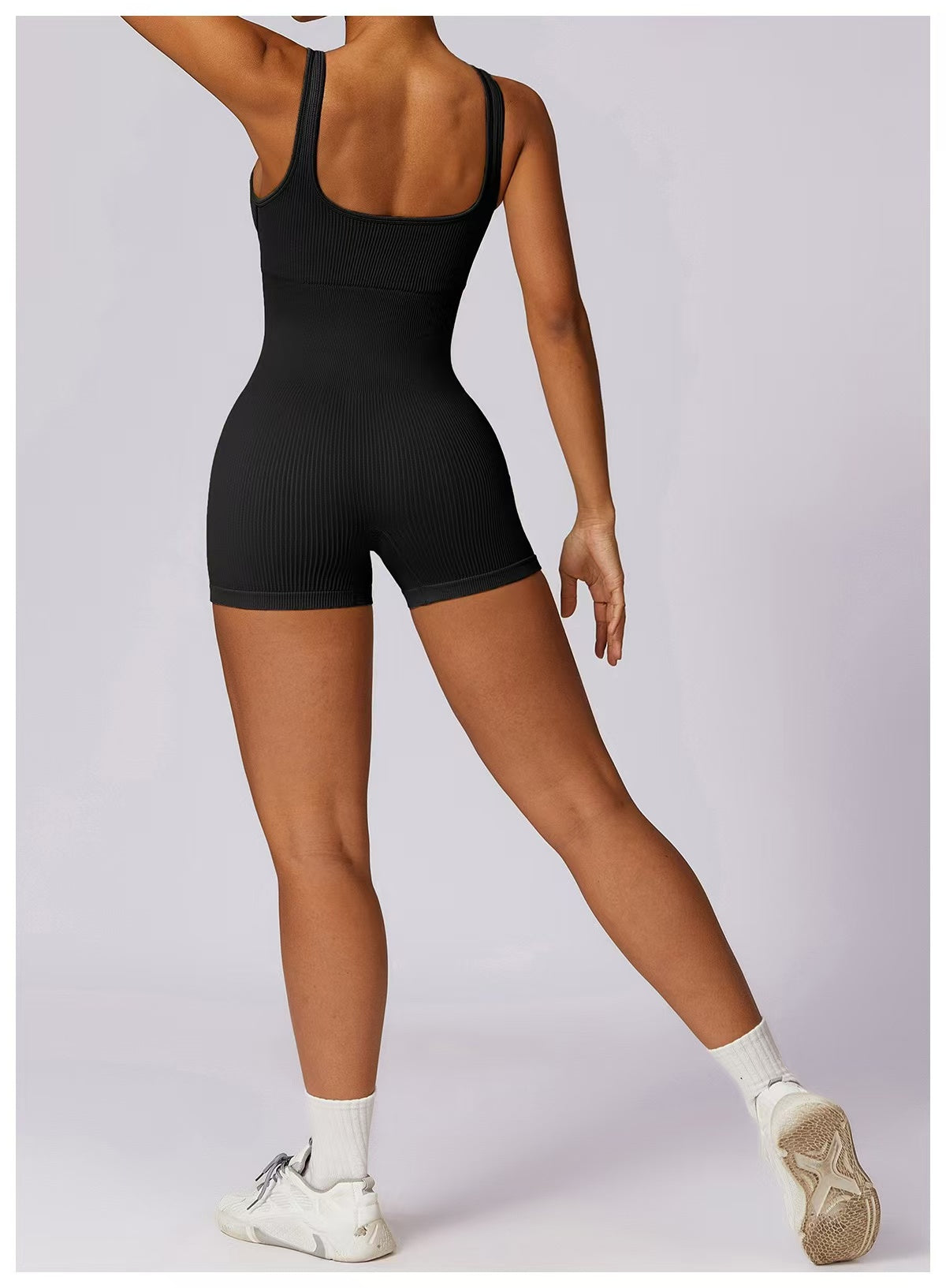 ZC.A7591B Seamless Ribbed Workout Romper – Sleeveless One-Piece Yoga Bodysuit
