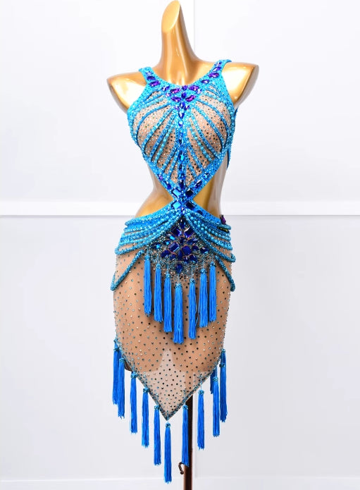 PLD22BL Latin dance skirt fringed new adult female performance competition suspender performance clothes high-end flower clothes customization