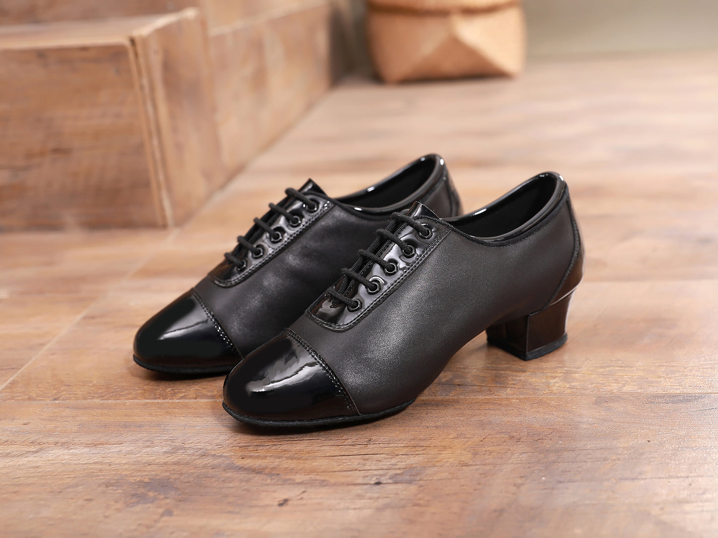 DRH-402 Men's Latin Dance Shoes 402 Matte Patchwork Black Leather Professional Latin Shoes
