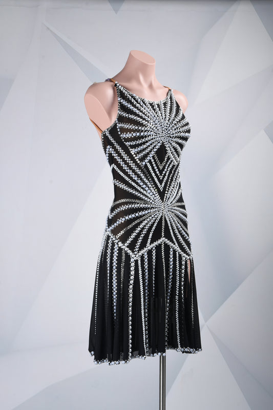 MINEJAS.F2026 Black Pearl Line Design Open-Back Latin Competition Dress - Mine·Jas