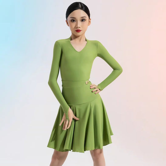 MLX8858-ZH Children's new Latin dance competition clothing Children's long-sleeved fish-bone sports association standard clothing