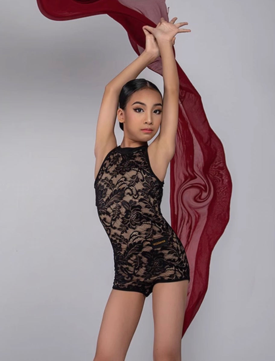 WJJ.KID22C217 GIRLS LACE LATIN PRACTICE BODYSUIT