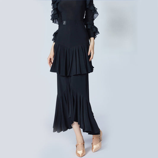 WD.Q28 Double Layer Ballroom smooth Skirts Practice Dance wear