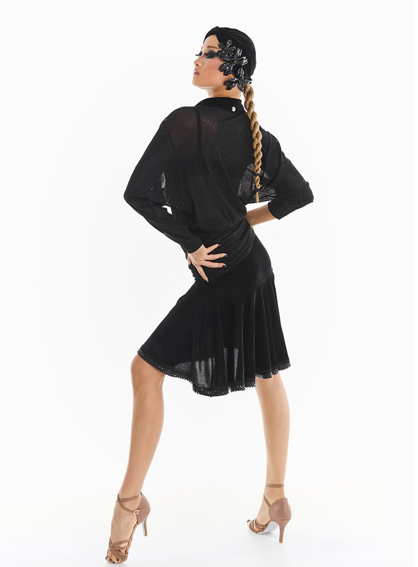DUYQ [Midnight Star] 002 Latin Velvet Ruffle Skirt – Professional Latin Practice Wear