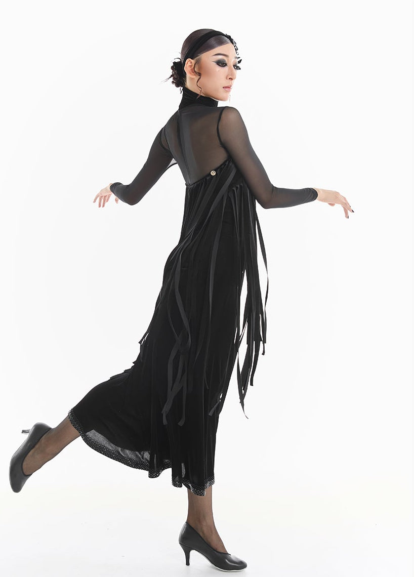 DUYQ [Midnight Star] 002 Ballroom Black Velvet Diamond Skirt – Professional Ballroom Practice Wear - Mine·Jas