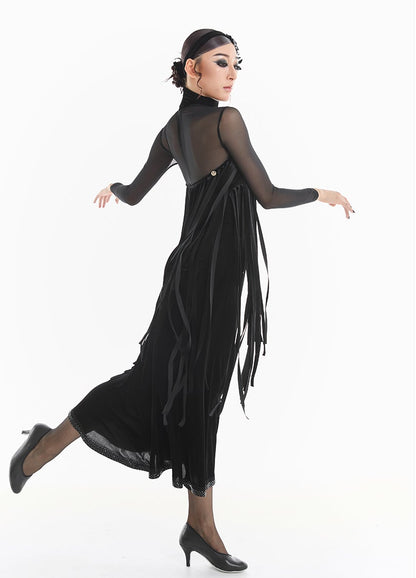 DUYQ [Midnight Star] 002 Ballroom Black Velvet Diamond Skirt – Professional Ballroom Practice Wear - Mine·Jas