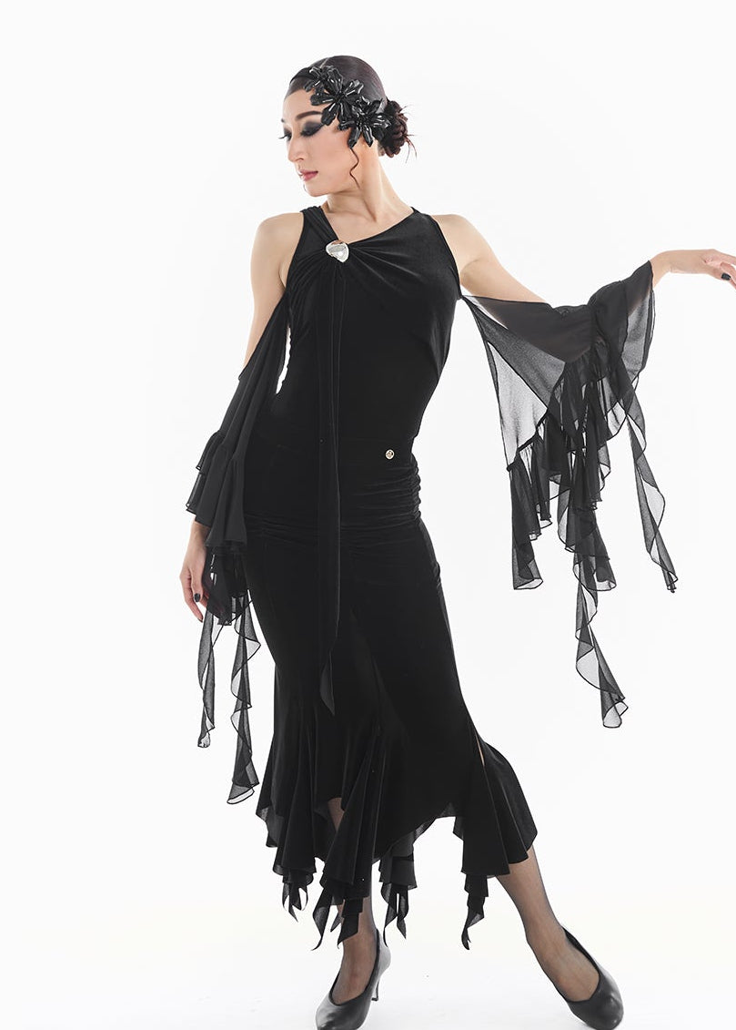 DUYQ [Midnight Star] 016 Ballroom Velvet Pleated Skirt – Professional Ballroom Practice Wear