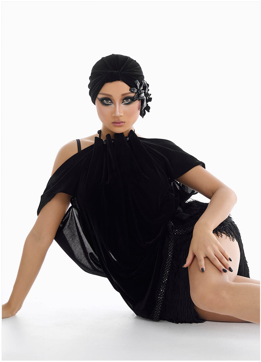 DUYQ [Midnight Star] 011 Latin Velvet Tie-Up Top – Professional Latin Practice Wear