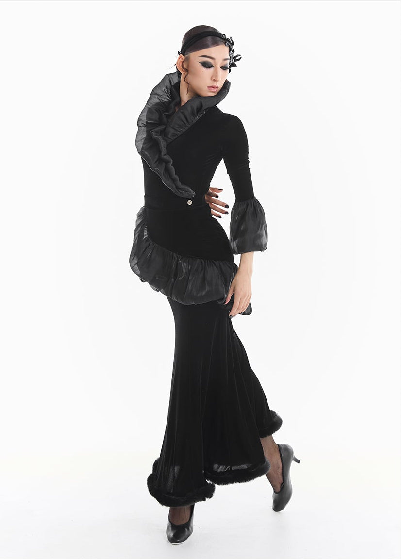 DUYQ [Midnight Star] 004 Ballroom Retro Court Style Skirt – Professional Ballroom Practice Wear - Mine·Jas