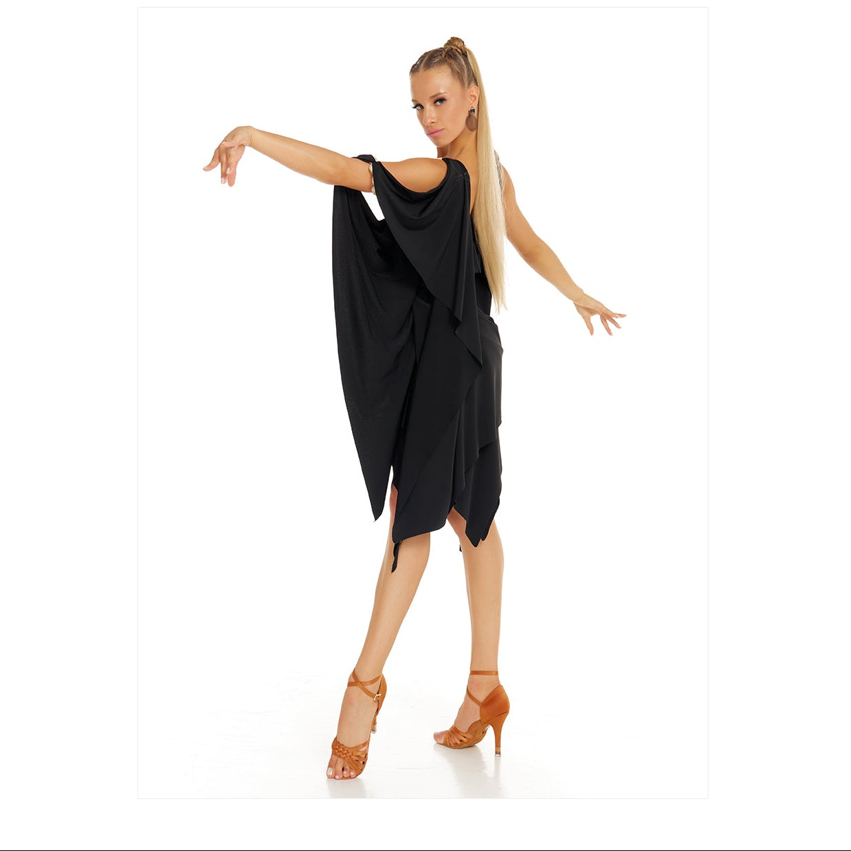 DUYQ [Polina-2] 018 Original Black Half Skirt, Professional National Standard Women's Latin Dance Practice Costume