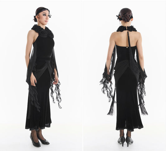 DUYQ [Midnight Star] 010 Ballroom Handmade Beaded Diamond Skirt – Professional Ballroom Practice Wear - Mine·Jas