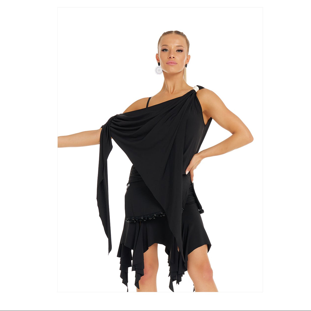DUYQ [Polina-2] 007 Original One-Shoulder Asymmetric Top, National Standard Women's Latin Dance Practice Costume