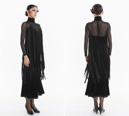 DUYQ [Midnight Star] 002 Ballroom Black Velvet Diamond Skirt – Professional Ballroom Practice Wear - Mine·Jas