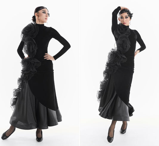 DUYQ [Midnight Star] 008 Ballroom Luxury Flower Skirt – Ballroom Practice & Performance Wear - Mine·Jas