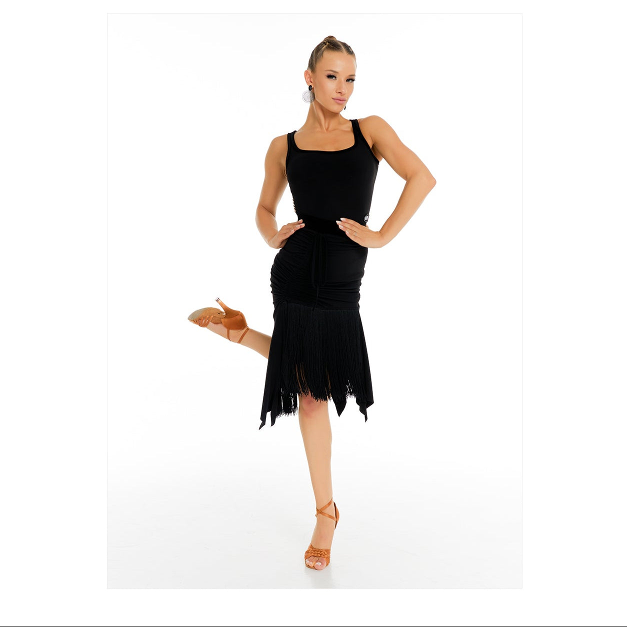 DUYQ [Polina-2] 006 Drawstring Fringe Half Skirt, National Standard Women's Latin Dance Practice & Performance Costume