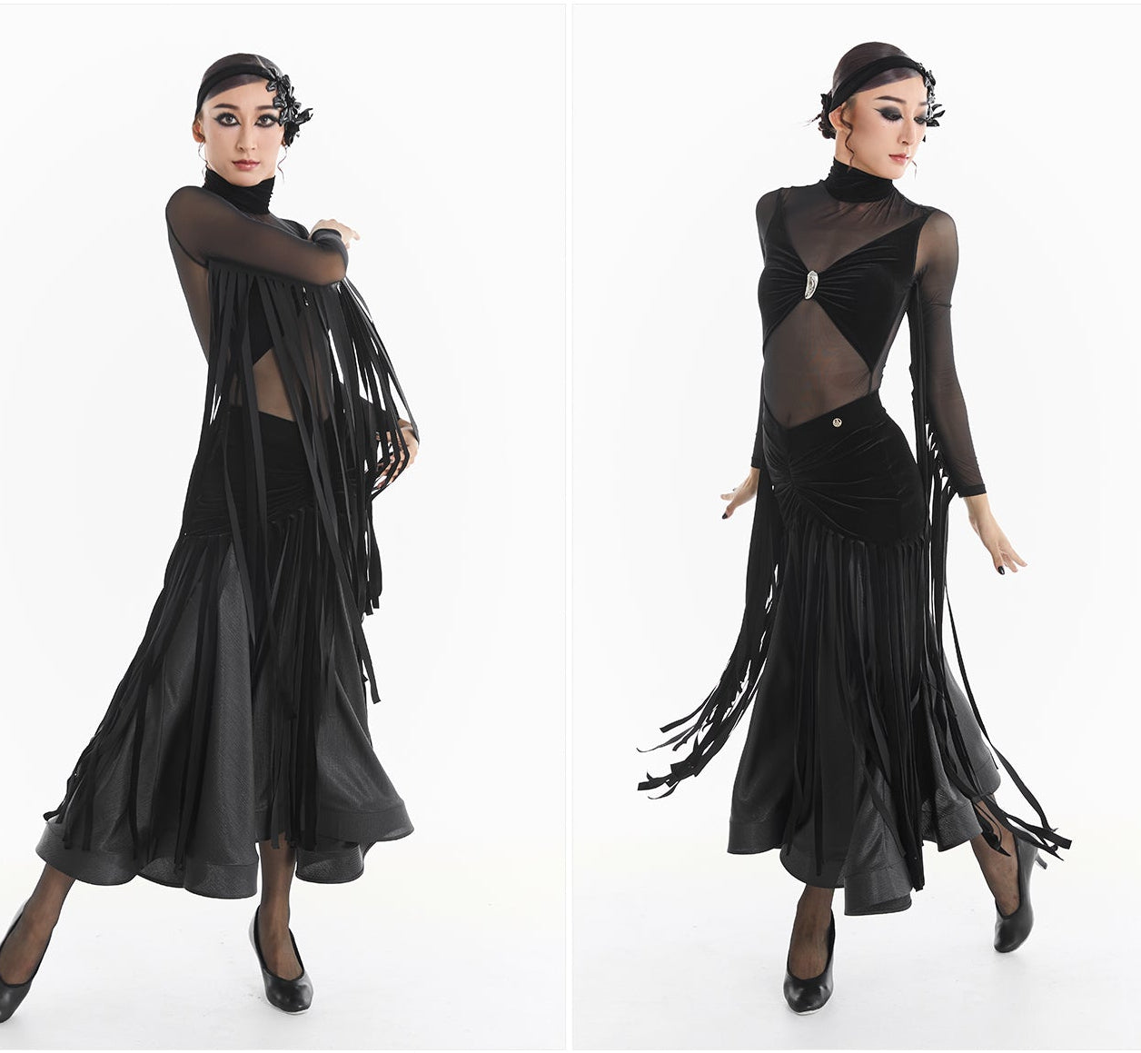 DUYQ [Midnight Star] 018 Ballroom Velvet Fringe Long Skirt – Professional Ballroom Practice Wear