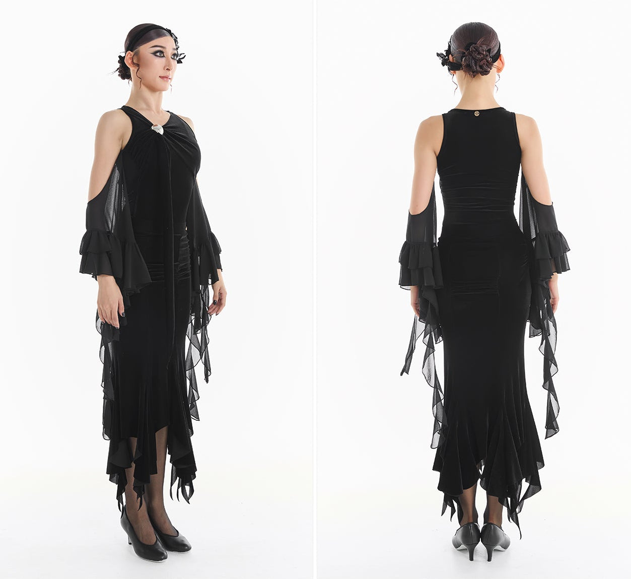 DUYQ [Midnight Star] 016 Ballroom Velvet Pleated Skirt – Professional Ballroom Practice Wear