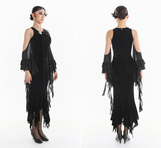 DUYQ [Midnight Star] 016 Ballroom Velvet Pleated Skirt – Professional Ballroom Practice Wear