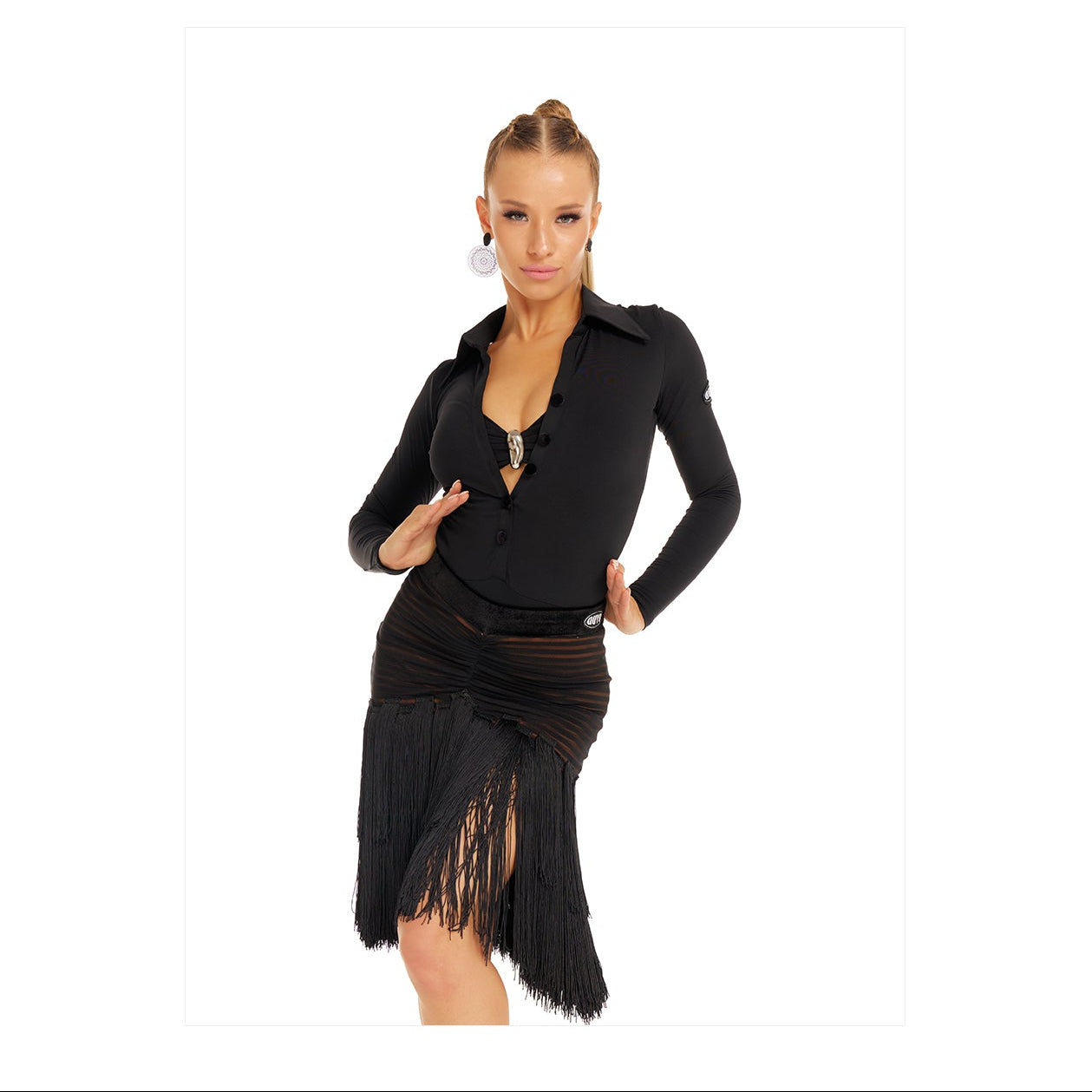 DUYQ [Polina-2] 010 Multi-Layer Heavy Craftsmanship Fringe Half Skirt, National Standard Women's Latin Dance Practice Costume