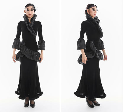 DUYQ [Midnight Star] 004 Ballroom Retro Court Style Skirt – Professional Ballroom Practice Wear - Mine·Jas