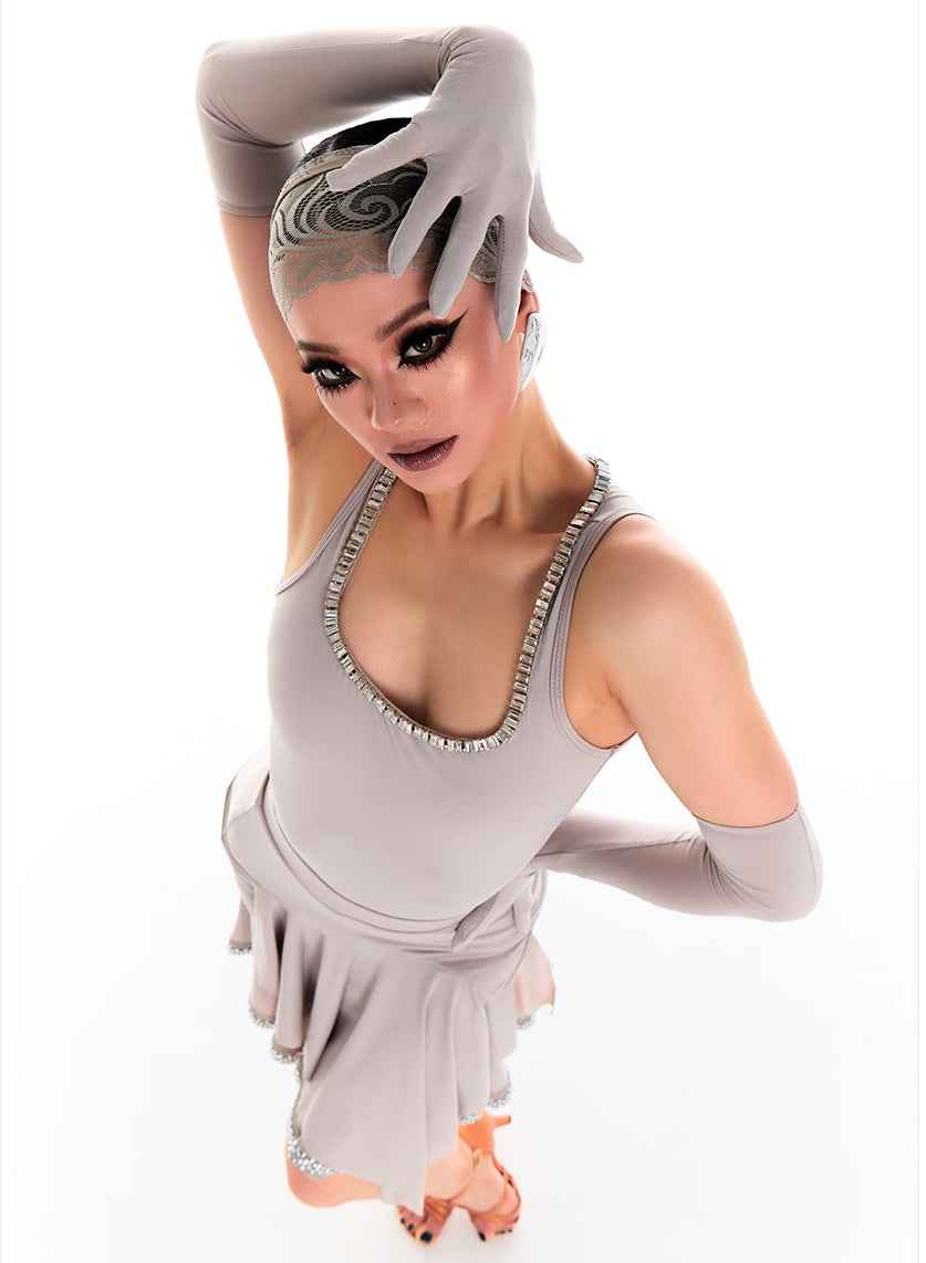 DUYQ 017 Square Neck Rhinestone Top for Latin Dance Team