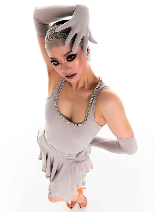 DUYQ 017 Square Neck Rhinestone Top for Latin Dance Team