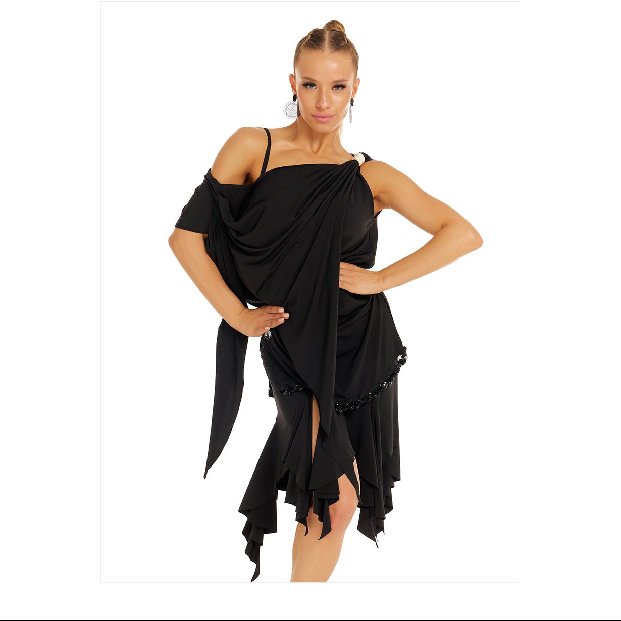 DUYQ [Polina-2] 008 Original Asymmetric Half Skirt, National Standard Women's Latin Dance Practice & Performance Costume
