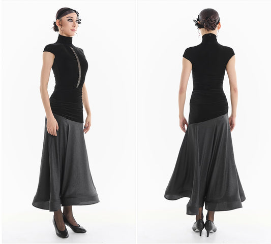 DUYQ [Midnight Star] 014 Ballroom Velvet Patchwork Long Skirt – Professional Ballroom Practice Wear