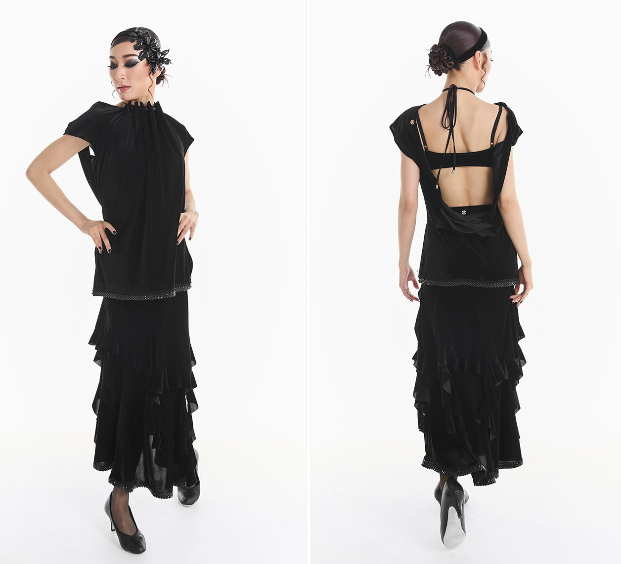 DUYQ [Midnight Star] 012 Ballroom Velvet Ruffle Skirt – Professional Ballroom Practice Wear