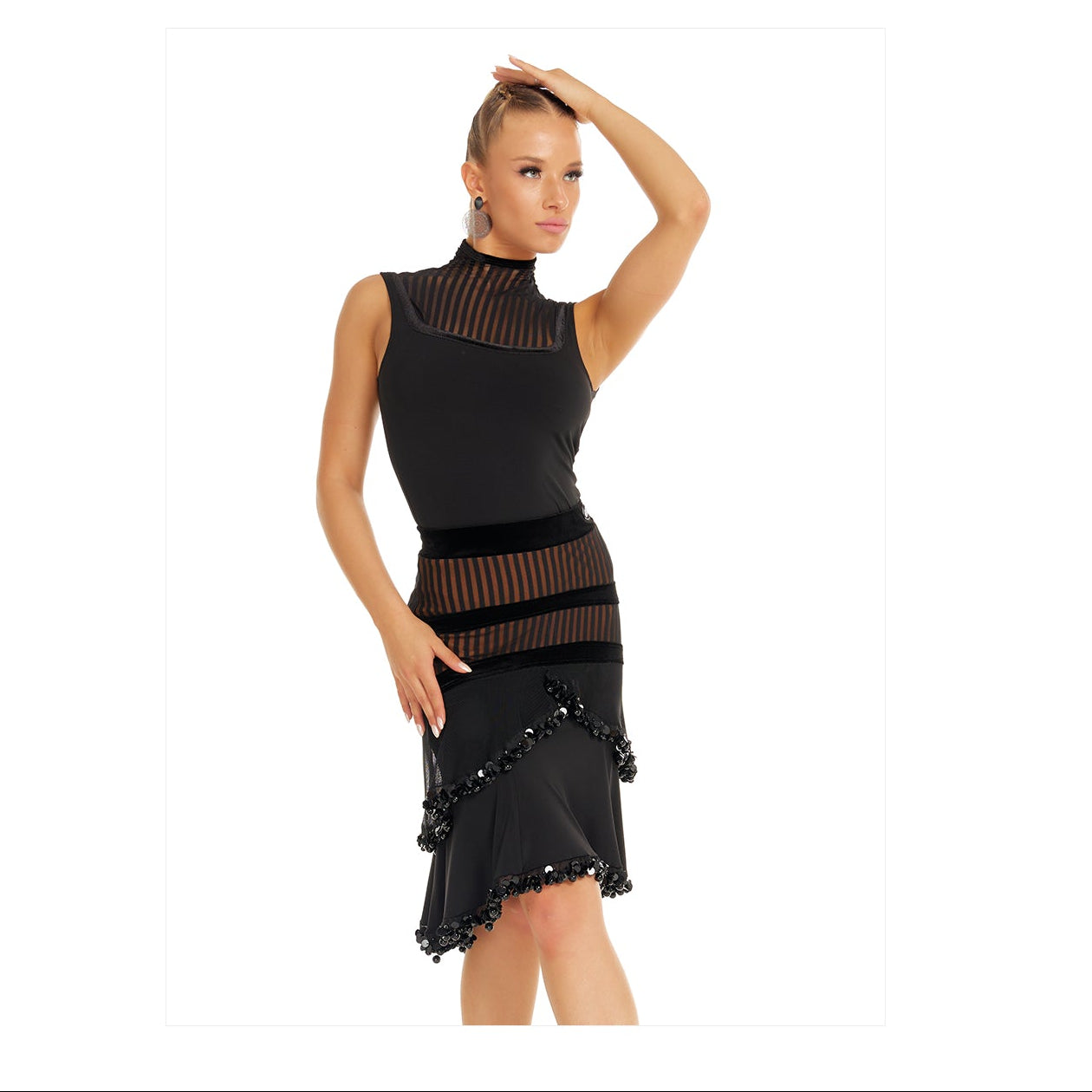 DUYQ [Polina-2] 004 Heavy Craftsmanship Patchwork Half Skirt, National Standard Women's Latin Dance Practice & Performance Costume