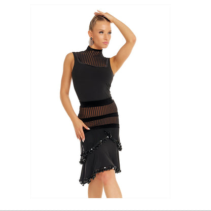 DUYQ [Polina-2] 003 Sleeveless Mock Neck Bodysuit, National Standard Women's Latin Dance Practice & Performance Costume