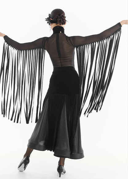 DUYQ [Midnight Star] 018 Ballroom Velvet Fringe Long Skirt – Professional Ballroom Practice Wear