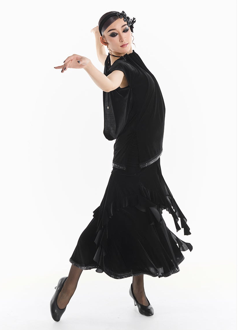 DUYQ [Midnight Star] 012 Ballroom Velvet Ruffle Skirt – Professional Ballroom Practice Wear