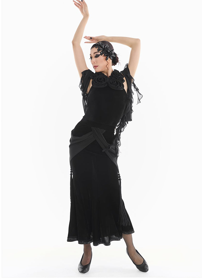 DUYQ [Midnight Star] 009 Ballroom Rose Bodysuit – Professional Ballroom Practice Wear - Mine·Jas