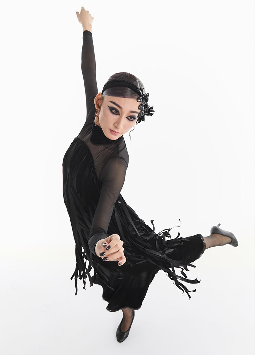 DUYQ [Midnight Star] 002 Ballroom Black Velvet Diamond Skirt – Professional Ballroom Practice Wear - Mine·Jas