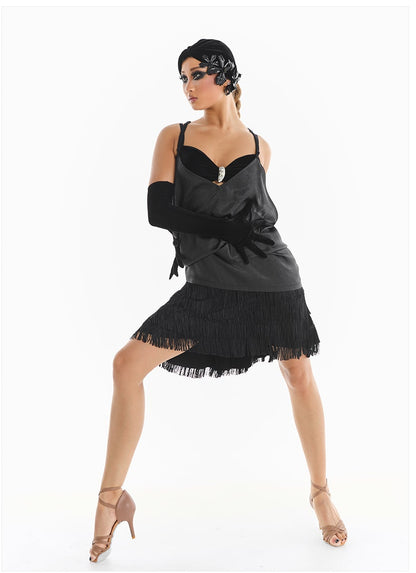 DUYQ [Midnight Star] 003 Latin Classic Black Camisole Dress – Professional Latin Practice Wear