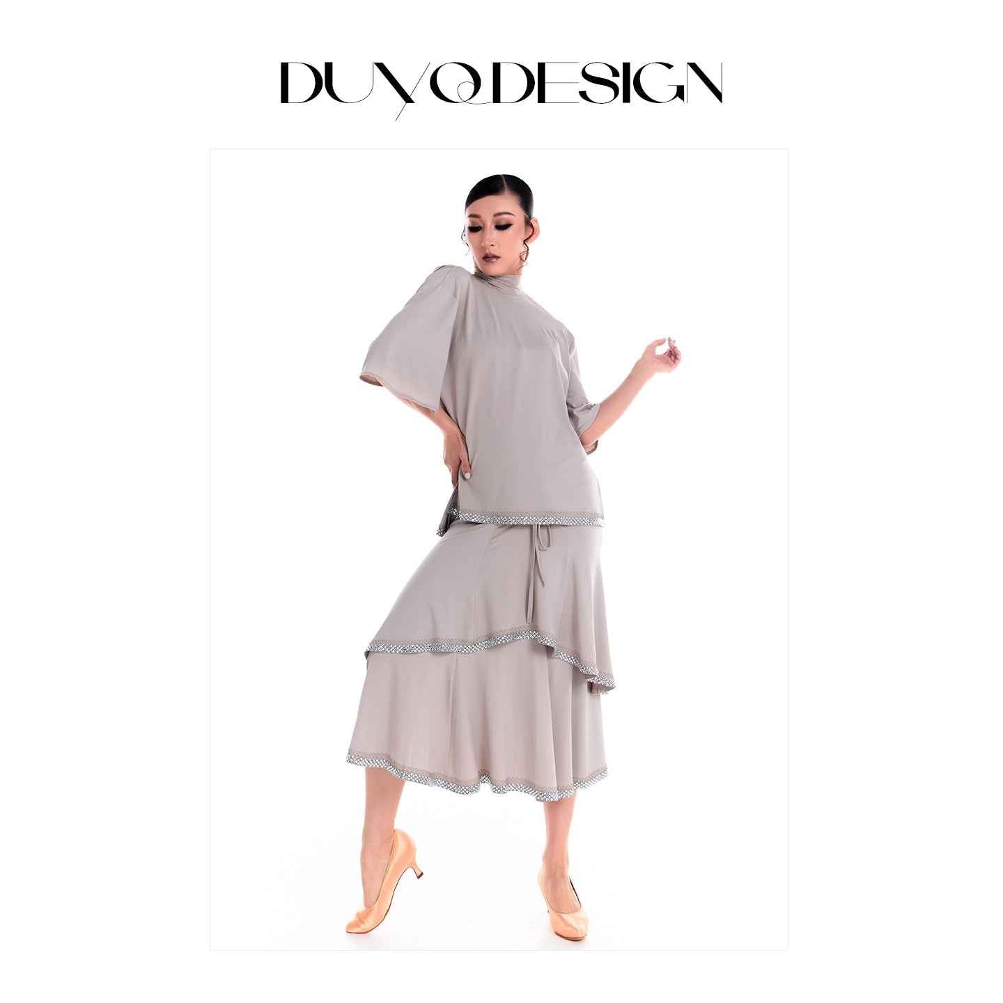 DUYQ 004 Original Rhinestone Double Layer Modern Dance Skirt