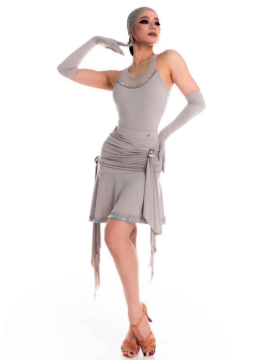 DUYQ 014 Lapel Diamond Trim Skirt for Latin Dance