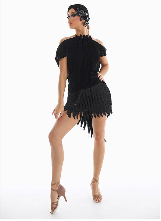 DUYQ [Midnight Star] 011 Latin Velvet Tie-Up Top – Professional Latin Practice Wear