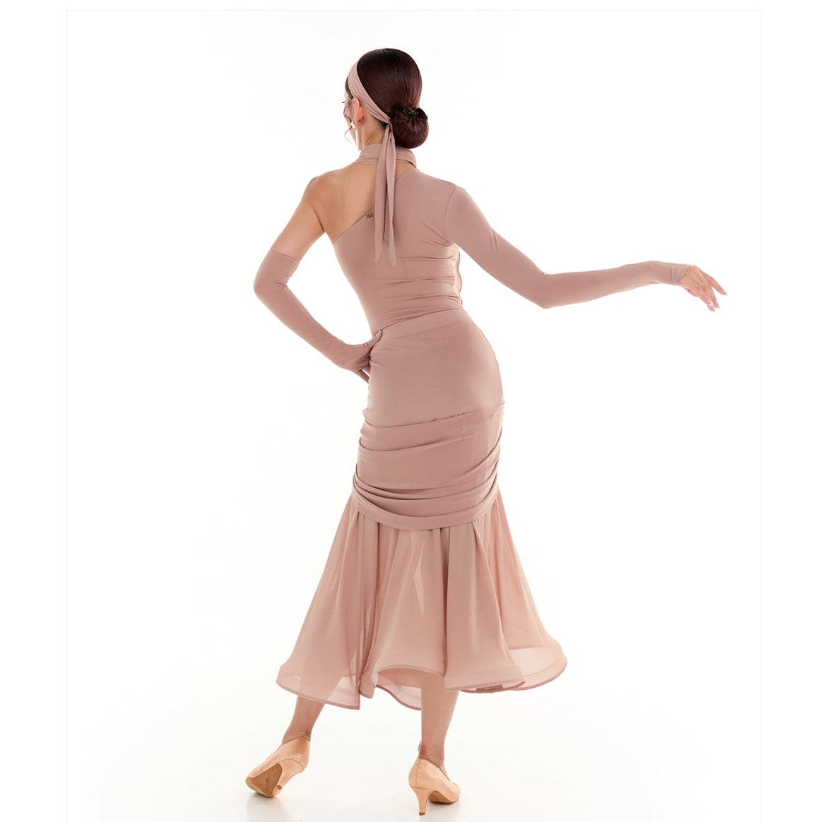 DUYQ Twin Blossom Ballroom 001 Asymmetric Ruched Leotard – Women’s Practice Wear