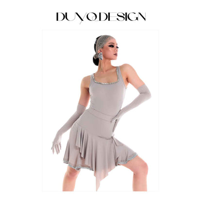 DUYQ 017 Square Neck Rhinestone Top for Latin Dance Team