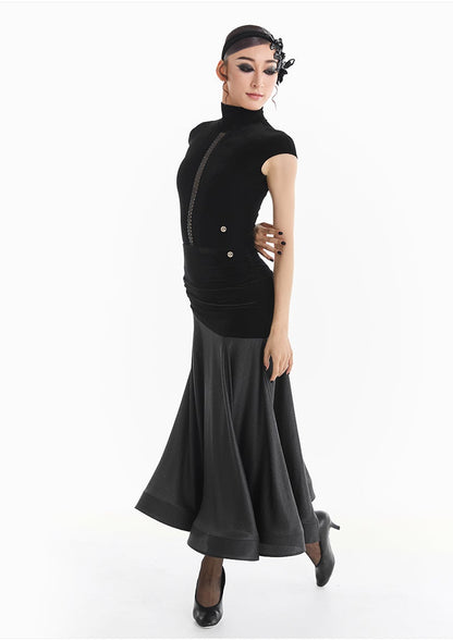 DUYQ [Midnight Star] 013 Ballroom High Neck Sleeveless Cut-Out Bodysuit – Professional Ballroom Practice Wear