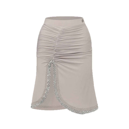 DUYQ 012 Lapel Diamond Trim Skirt for Latin Dance