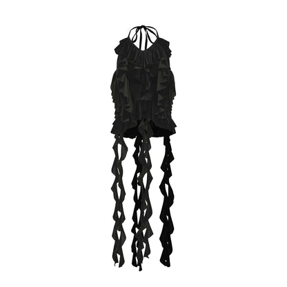 DUYQ [Midnight Star] 005 Ballroom Black Velvet Waterfall Tie-Up Top – Professional Ballroom Practice Wear - Mine·Jas