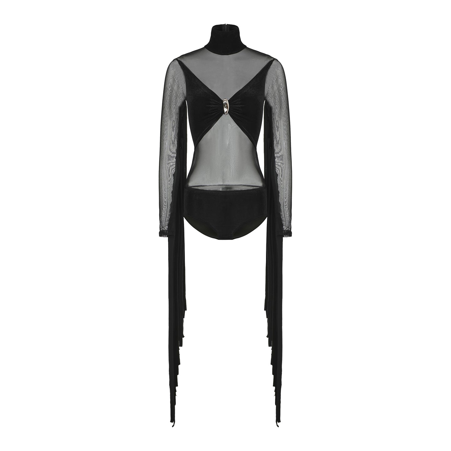 DUYQ [Midnight Star] 017 Ballroom Velvet Mesh Patchwork Bodysuit – Professional Ballroom Practice Wear