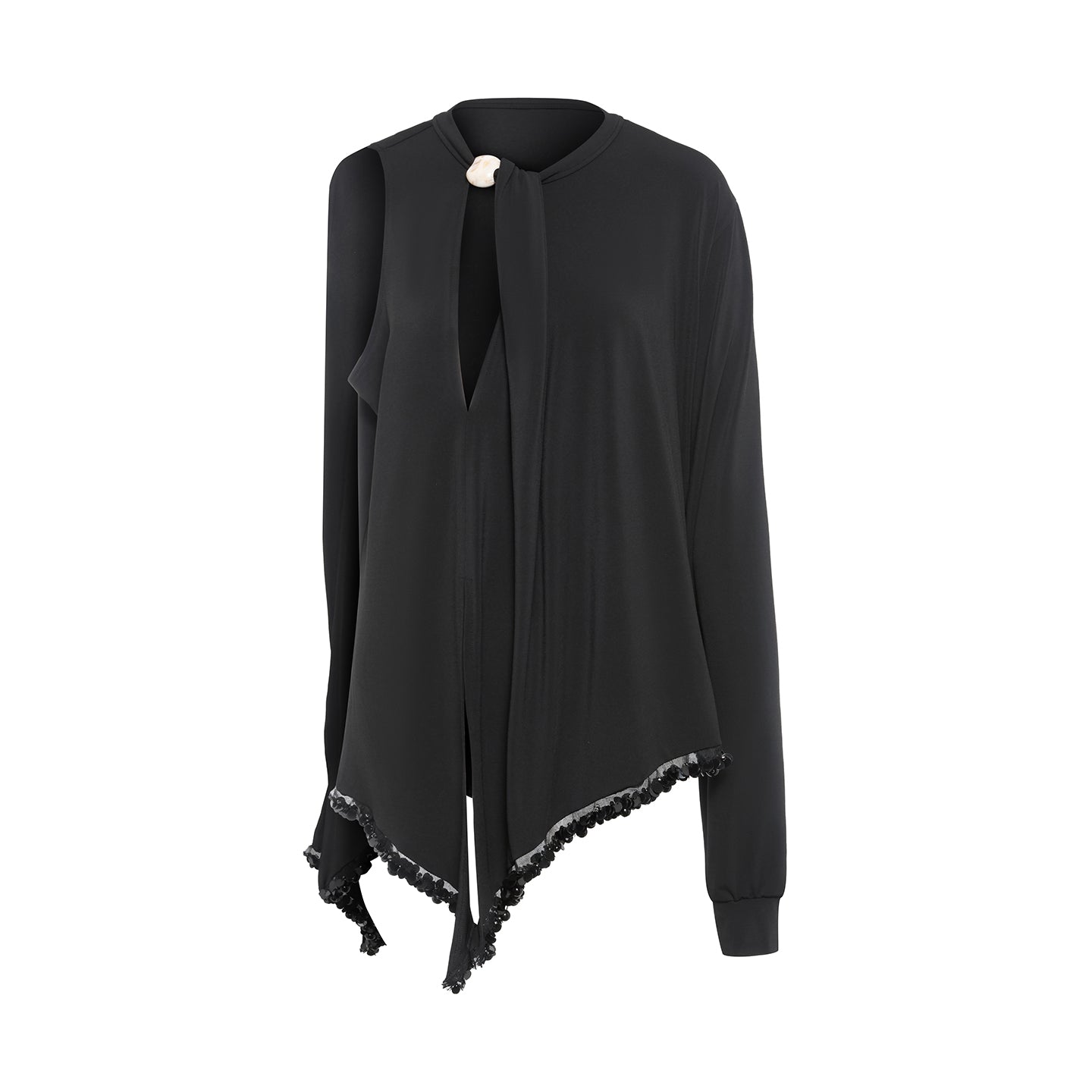 DUYQ [Polina-2] 013 Black Asymmetric Cutout Top, National Standard Women's Latin Dance Practice Costume