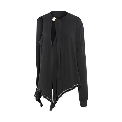 DUYQ [Polina-2] 013 Black Asymmetric Cutout Top, National Standard Women's Latin Dance Practice Costume