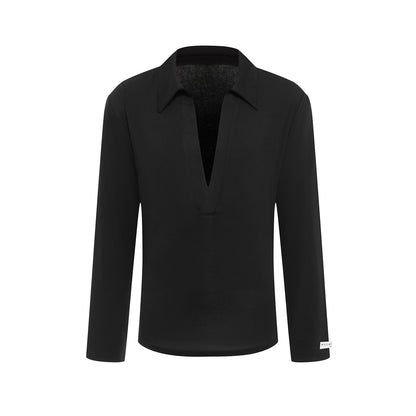 DUYQ A/W 005 Premium Cashmere Men's Collared Deep V Latin Practice Top - Long Sleeve